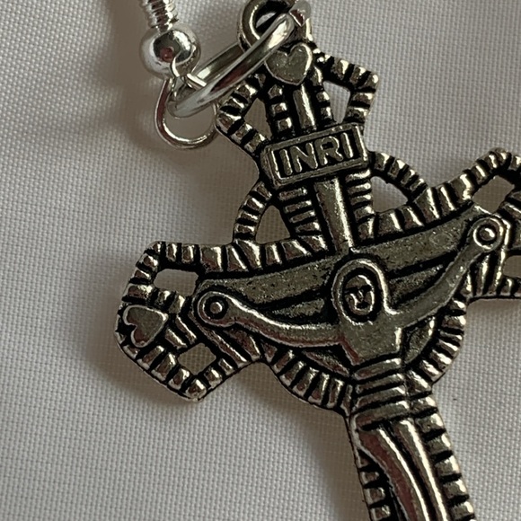 Crucifix Cross earrings Artisan sterling silver hooks pierced - Picture 5 of 6